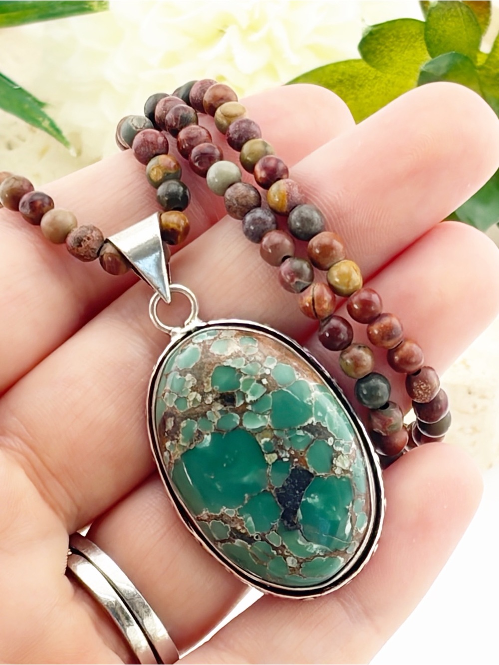 Nevada Green Turquoise Pendant Jasper Necklace New 925 Sterling Silver Overlay